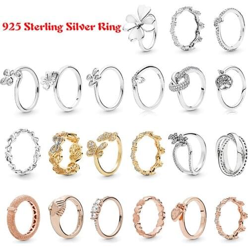925 Sterling Silver pandora Ring Golden Shine Dazzling Butterflies Rings For Women Wedding Party Jewelry