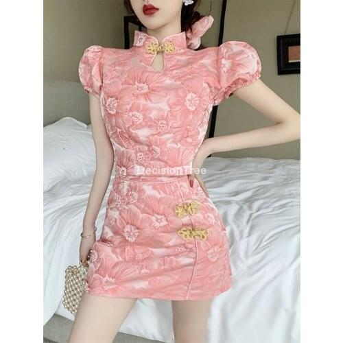 2021 chinese women cheongsam qipao set chinese traditional dress qipao tops+skirt set vestidos cheongsam chinese cheongsam suit
