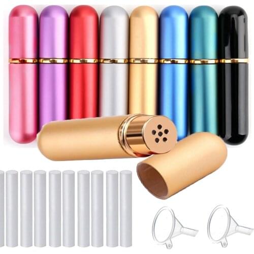 10pcs/lot 5ml Colored Aluminum Nasal Inhaler with high quality white cotton wicks, aromatherapy metal inhaler for essential oils