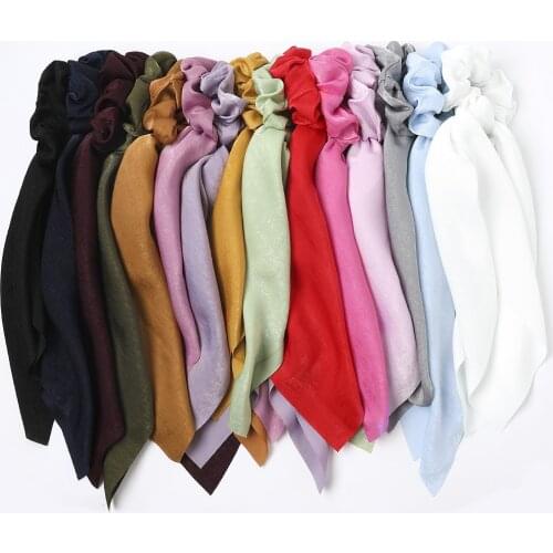 15 Colors Women Super Silky Scarf Ponytails Extra Long Bow Knot Scrunchies Soft Solid Ribbon Hair Ties For Holiday Office Work