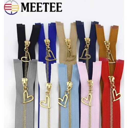 2/5pcs Meetee 3# Metal Zippers 15-70cm Closed&open Zip Heart Slider for Sewing Bags Purse Clothing Zipper Accessories