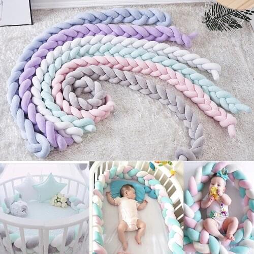2M Color Baby Bed Bumper Pure Weaving Plush Knot Crib Bumper Kids Bed Crib Sides Cot Protector Baby Room Decor
