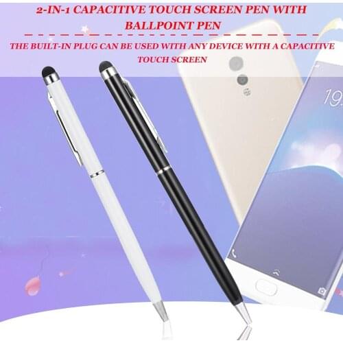 2 in 1 Universal Stainless Steel Capacitive Crystal Touch Screen Stylus & Ball Point Pen for Tablet PC Phone