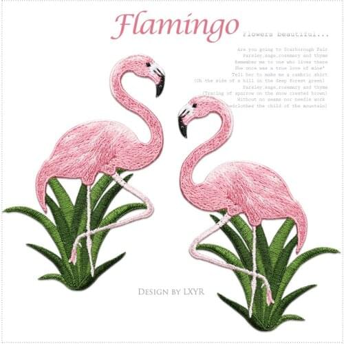 AHYONNIEX Brand Pink Flamingos Embroidered Patch Soft Sewing Applique Clothes Shoes Bags Patches for Clothes DIY Badges