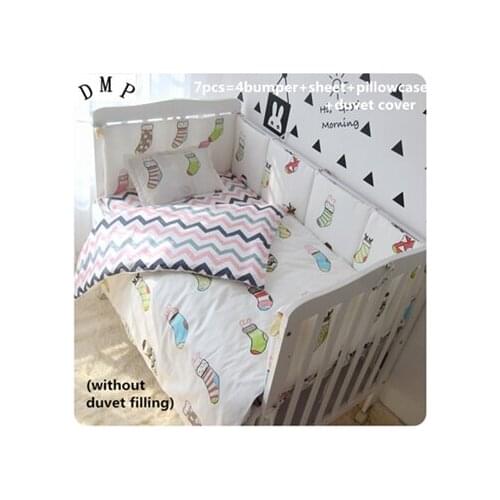 Promotion! 6/7PCS 100% Cotton Nursery Bedding Set For Baby,Flower Pattern Printed juego de cuna