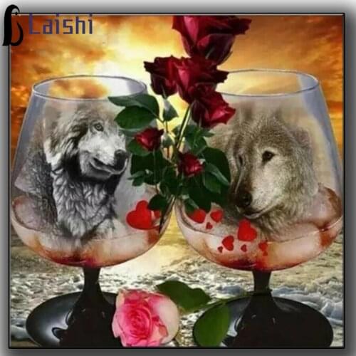 DIY Diamond Painting The wolf in the creative art cup Full Square Diamond Embroidery Animal Mosaic Rhinestone Cup Decoration