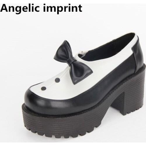 Angelic imprint mori girl lolita shoes woman cosplay punk shoes lady high heels Pumps women party shoes lovely bowtie 35-40 8cm