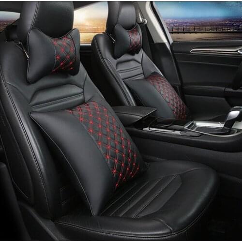 KKYSYELVA Car Seat Supports Auto Seat Back Lumbar Support leather Lumbar Back Pain Support Car Cushion Office Seat Chair Black