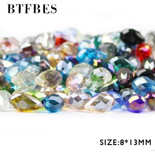 BTFBES 30pcs Teardrop Pendant Austrian Crystal Beads 8*13mm Waterdrop Glass Loose Beads For Jewelry Making Bracelet Necklace DIY