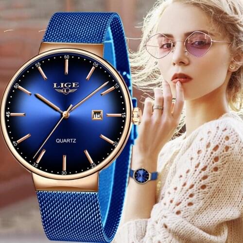 LIGE Women Watches Top Luxury Brand 2020 New Fashion Ladies Dress Mesh Stainless Steel Watch Waterproof Quartz Clock Reloj Mujer