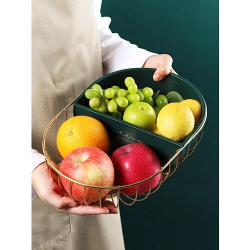 Creative Household Double Basket Iron Separable Hollow Ventilation Fruit Tray Drain Basket Fashion Large Capacity Snack Storage