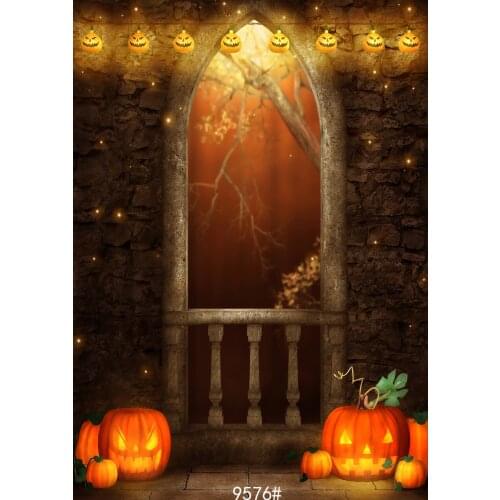 Halloween Backdrop Pumpkins Old House Door Night Photography Backdrops Vinyl Cloth Customize Backgrounds for Photo Studio