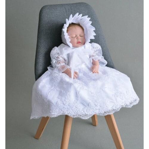 2 Pcs Set White Infant Dress for Christening Baby Girl Lace Dresses Baptism Baby Clothes Birthday Christmas Party Easter Outfits