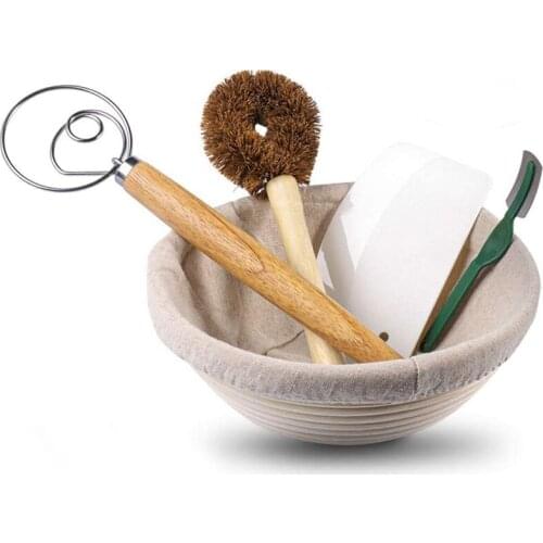 Bread Proofing Basket,Round Banneton Proofing Basket Set,Linen Liner,Dough Scraper,Whisk,Bread Lame and Brush for Home
