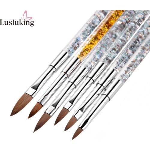 1PC Crystal Acrylic Nail Art Brush UV Gel Carving Pen Brush Liquid Powder DIY Nail Art Drawing Sequins Handle Painting Tools