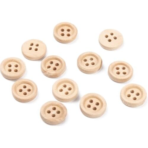DIY Findings Natural Round 4 Hole Buttons, Wooden Buttons, Wheat, about 13mm in diameter, hole: 1mm