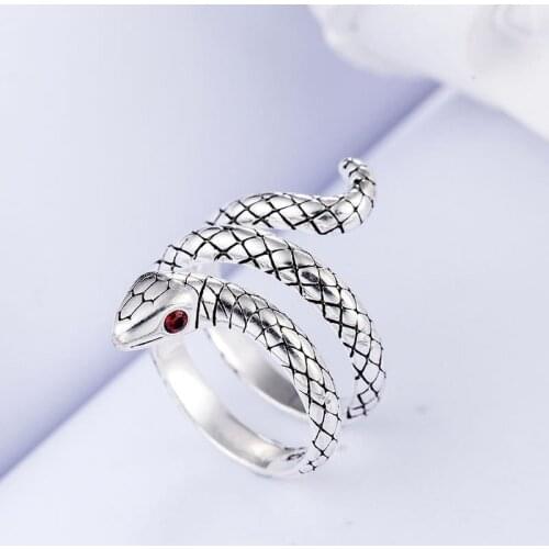 LATS European Vintage Silver Color Snake Rings for Women Men King Cobra Opening Adjustable Ring Fashion Jewelry Gift Wholesale