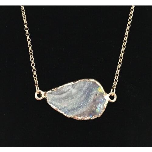 Natural Raw Sun Stone Galaxy Irregular Stone SKY Theme Goldtone Plating with Connecter and 18inch Chain