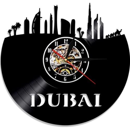 UAE City Dubai Skyline Vinyl Record Wall Clock Cityscape Wall Art Decor Hanging Watch United Arab Emirates Gift For Traveler