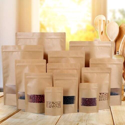 Kraft Paper Bags Gift Bags Biscuit Candy Sandwich Bread Snack Baking Packaging Bags Party Shopping Bags For Boutique Zip Lock