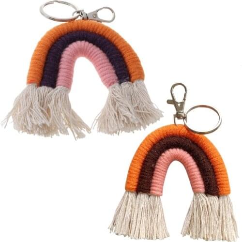 Weaving Rainbow Keychains Boho key Holder Keyring Macrame Bag Charm Car Hanging