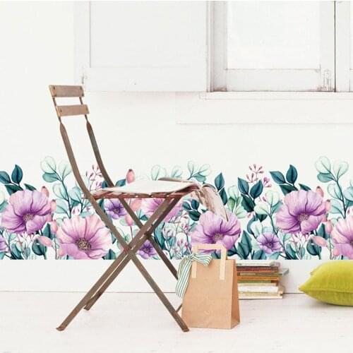 Removable PVC Purple Artificial Flower Grass Wall Stickers Home Decor Living Room Cabinet Porch Shop Window Glass Decoration