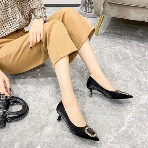Spring Autumn Design Pumps High-Quality Pointed Toe Party Ladies Heels New Style Brand Shallow Mouth Satin Stiletto Size 33-43