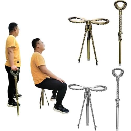 Folding Cane Seat Aluminum Alloy Outdoor Camping Cane Stool 85-99cm Telescopic Trekking Walking Stick Baton Hiking Crutch Chair