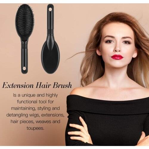 One Piece Brush Bristle Comb Massage Anti-Static Dark Brown Color Hair Extension Loop Brush Wig Care Comb Black Pink