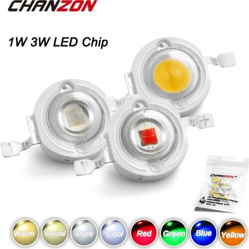 CHANZON 10pcs/lot High Power LED Chip 1W 3W Warm Natural Cold Cool White Red Green Blue Yellow 1 3 W Watt for DIY Spotlight Bulb