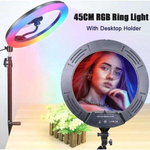 18inch Led RGB Ring Light Colorful Photographic Lighting For Youtube Camera Shooting Ringlight With Remote Control (No Battery)