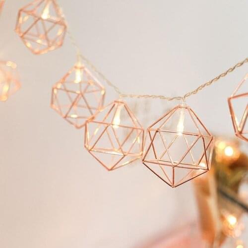 LED Rose Gold Geometric Hexagons String Light for Wedding Party Home Decor Warm White Light Party Decoration