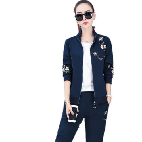 Trending Products Lady clothes set Sporting suit female 3 piece set Plus size embroidered Fashionable female clothing 1477