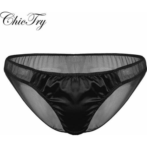 Gay Male Low Rise Briefs Mens Lingerie Soft Breathable Mesh Shiny Ruffle Bikini Briefs Underwear Triangle Panties for Nightwear