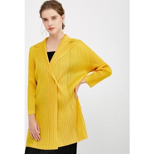 Miyake Pleated Autumn Winter Plus Size Blouse Women Long Jacket Lapel Jacket casual Gothic Coat One Button Shirt TP5199