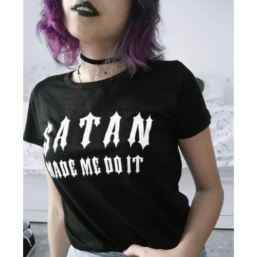 Women Satan Made Me Do It T-Shirt Gothic Black Tee Hipsters Funny Solgan TShirt Tumblr Graphic Tee Summer Shor Sleeve Shirt