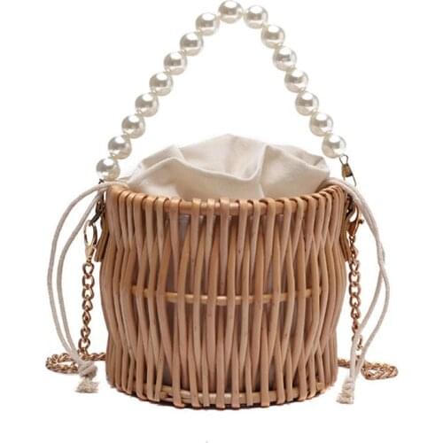 Women Fashion Handbag Shoulder Bag Ladies Rattan Bucket Summer Crossbody Tote