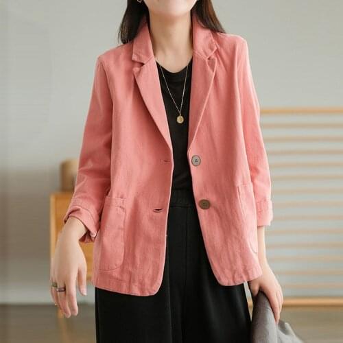NINI WONDERLAND 2021 Autumn Cotton Linen Vintage Short Blazers Women Long Sleeve Korean Style Casual Suits Coats Single Breasted