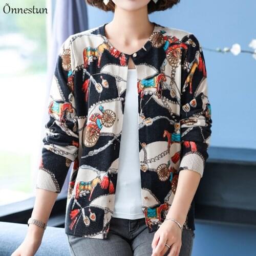 Print Female Cardigan Korean Fashion Spring Autumn High Quality Sweater Women Clothing Long Sleeve Top O Neck Cardigans