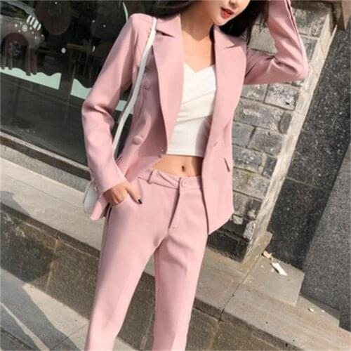 Fashion suit suit female spring New Pink double breasted casual Business Suit + pants OL two-piece suit women Work clothes