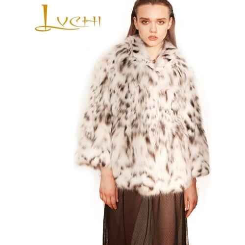 LVCHI Winter 2019 Pure White Bobcats Fur Coats Womens Coat North Carolina Milan line of Rare White Wild Slim Bobcats Lady Coats