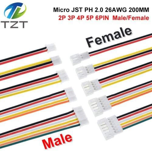 10PCS 5Pair Micro JST PH 2.0 2P 3P 4P 5P 6PIN Male Female Plug Connector With Wire Cables 15CM+15CM For Arduino MP3