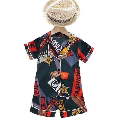 Kids Pajama Sets Cartoons Lce Silk Pajamas Boys Girls Clothing Sets Pyjamas Short Sleeve Blouse Tops+Shorts Sleepwears 2pcs
