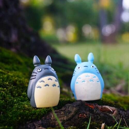 2pcs Fairy Garden Supplies Miniature Small Grey and Blue Totoros Ghibli Studio Figurine Terrarium Accessories DIY Mini Garden