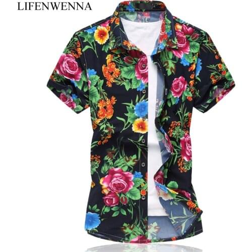 2021 Fancy Short Sleeve Shirt Men Summer Fashion Casual Plus Size Mens Floral Shirts High Quality Flower Shirts Mens Social 6XL