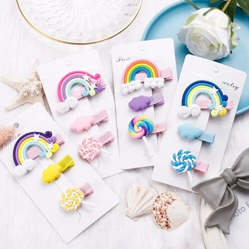 3pc/set Cute Girl Cloud Lollipop Rainbow Hairpins Cartoon Bobby Pin Hair Clips for Girls Children Headband Kids Accessories