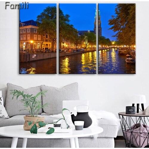 3pcs/set Modern Netherlands city Canvas art Painting on the Wall Modular Pictures vintage home decor Canvas Painting for Living