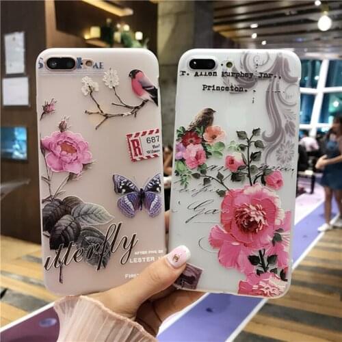 WU JUNZE Phone Case For iPhone 11 Pro 6 6S 7 8 Plus X XR XS Max Cover 3D Relief Flower Floral Leaf Shell Soft TPU For iPhone XR