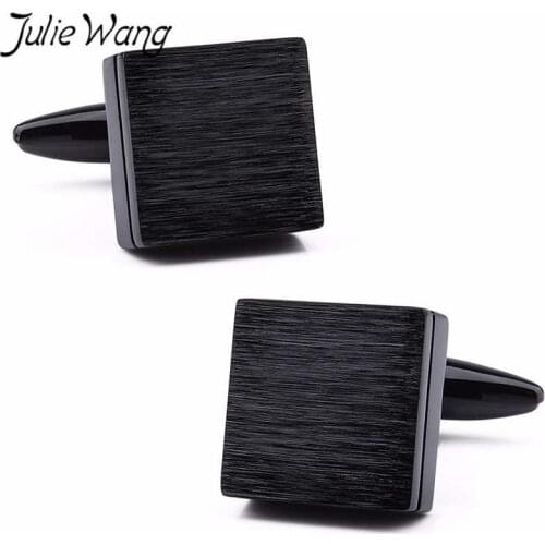 Julie Wang Black Square French Cufflinks Mens Wire Drawing Design Brass Shirt Cuff Buttons Sleeve Nail Business Gift