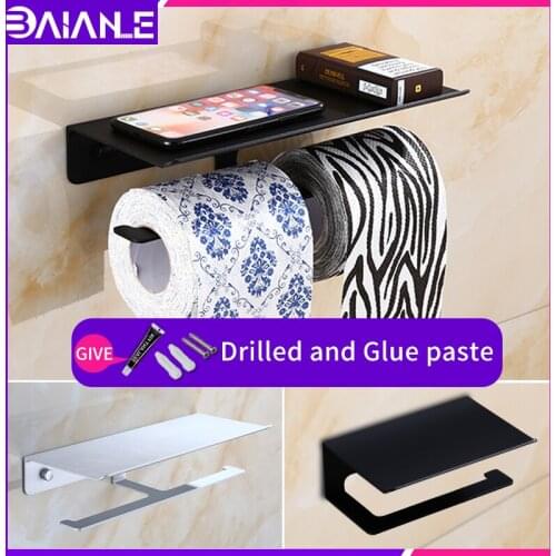 Toilet paper holder hole free installation bathroom paper towel holder wall mount roll paper holders mobile phone holder black